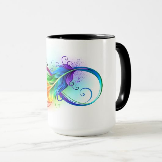 Unendlichkeitssymbol mit Regenbogen-Feder Tasse (VorderseiteRechts)
