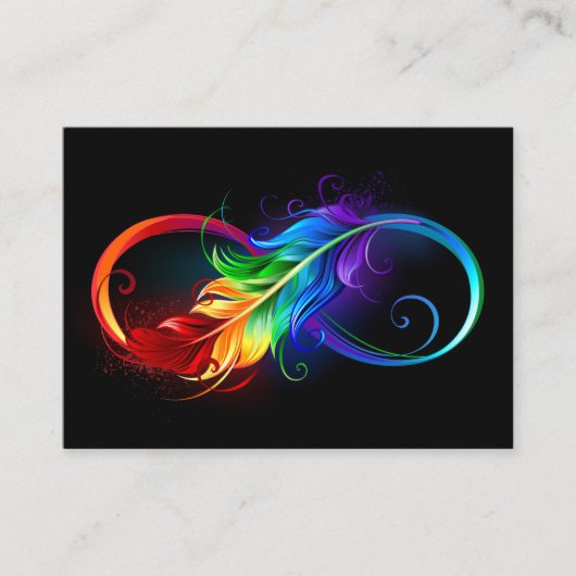 Unendlichkeitssymbol mit Regenbogen-Feder Visitenkarte (Vorderseite)