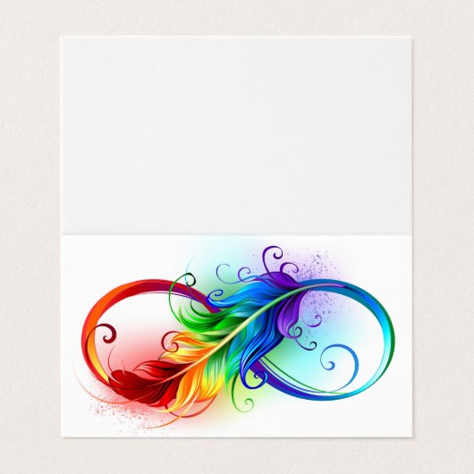 Unendlichkeitssymbol mit Regenbogen-Feder Visitenkarten (Außenseite Aufgefaltet)