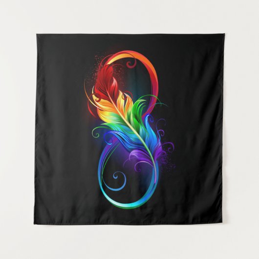 Unendlichkeitssymbol mit Regenbogen-Feder Wandteppich (Vorderseite (Horizontal))