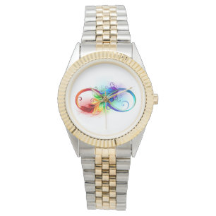 Unendlichkeitssymbol mit Regenbogenfeder Armbanduhr