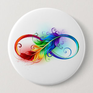 Unendlichkeitssymbol mit Regenbogenfeder Button
