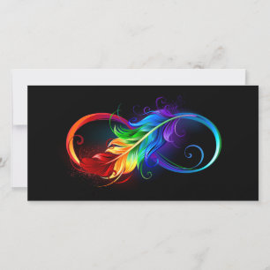 Unendlichkeitssymbol mit Regenbogenfeder Dankeskarte