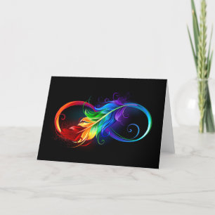 Unendlichkeitssymbol mit Regenbogenfeder Feiertagskarte