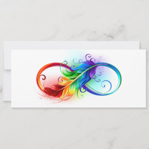 Unendlichkeitssymbol mit Regenbogenfeder Feiertagskarte