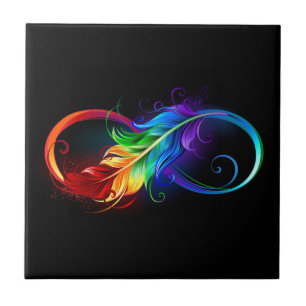 Unendlichkeitssymbol mit Regenbogenfeder Fliese