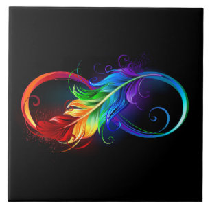 Unendlichkeitssymbol mit Regenbogenfeder Fliese