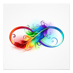 Unendlichkeitssymbol mit Regenbogenfeder Fotodruck