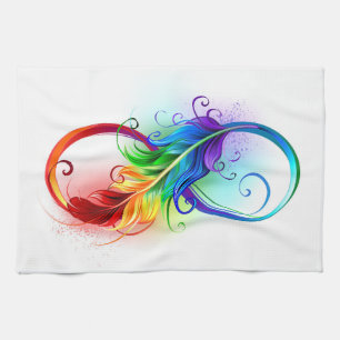 Unendlichkeitssymbol mit Regenbogenfeder Geschirrtuch