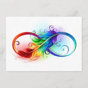 Unendlichkeitssymbol mit Regenbogenfeder Hinweiskarte
