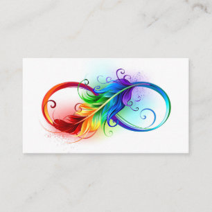 Unendlichkeitssymbol mit Regenbogenfeder Hinweiskarte