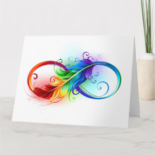Unendlichkeitssymbol mit Regenbogenfeder Karte