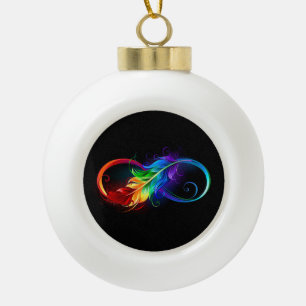 Unendlichkeitssymbol mit Regenbogenfeder Keramik Kugel-Ornament