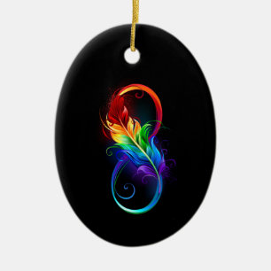 Unendlichkeitssymbol mit Regenbogenfeder Keramik Ornament