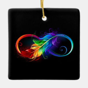 Unendlichkeitssymbol mit Regenbogenfeder Keramikornament
