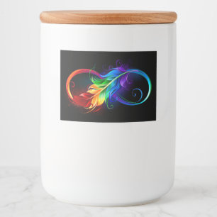 Unendlichkeitssymbol mit Regenbogenfeder Lebensmitteletikett