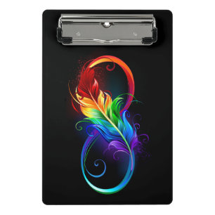 Unendlichkeitssymbol mit Regenbogenfeder Mini Klemmbrett