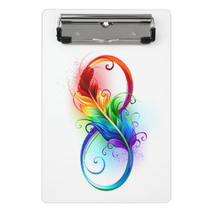 Unendlichkeitssymbol mit Regenbogenfeder Mini Klemmbrett