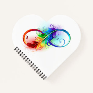 Unendlichkeitssymbol mit Regenbogenfeder Notizblock