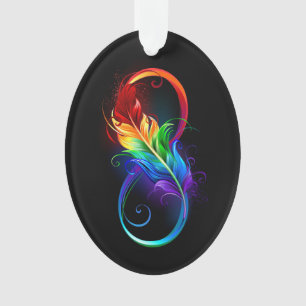 Unendlichkeitssymbol mit Regenbogenfeder Ornament