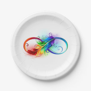 Unendlichkeitssymbol mit Regenbogenfeder Pappteller