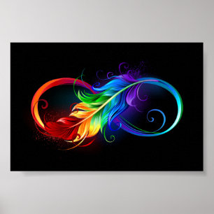 Unendlichkeitssymbol mit Regenbogenfeder Poster