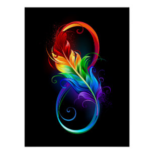 Unendlichkeitssymbol mit Regenbogenfeder Poster