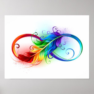 Unendlichkeitssymbol mit Regenbogenfeder Poster