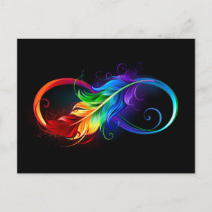 Unendlichkeitssymbol mit Regenbogenfeder Postkarte
