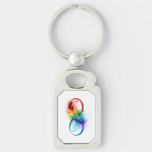 Unendlichkeitssymbol mit Regenbogenfeder Schlüsselanhänger