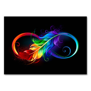 Unendlichkeitssymbol mit Regenbogenfeder Tischnummer