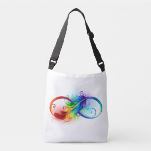 Unendlichkeitssymbol mit Regenbogenfeder Tragetaschen Mit Langen Trägern