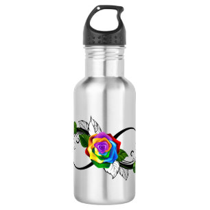 Unendlichkeitssymbol mit Regenbogenrose Edelstahlflasche