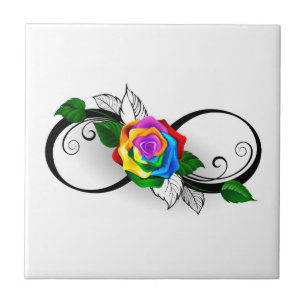 Unendlichkeitssymbol mit Regenbogenrose Fliese
