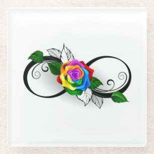 Unendlichkeitssymbol mit Regenbogenrose Glasuntersetzer