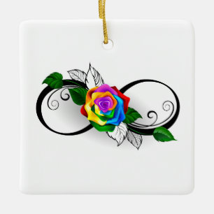 Unendlichkeitssymbol mit Regenbogenrose Keramikornament