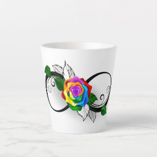 Unendlichkeitssymbol mit Regenbogenrose Milchtasse