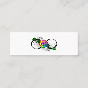 Unendlichkeitssymbol mit Regenbogenrose Mini Visitenkarte