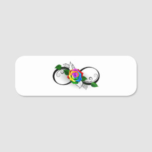 Unendlichkeitssymbol mit Regenbogenrose Namensschild