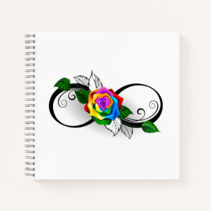Unendlichkeitssymbol mit Regenbogenrose Notizblock