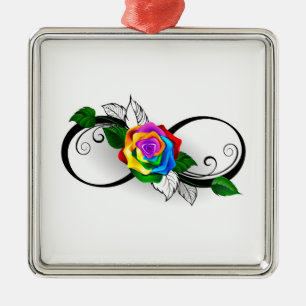 Unendlichkeitssymbol mit Regenbogenrose Ornament Aus Metall