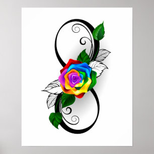 Unendlichkeitssymbol mit Regenbogenrose Poster