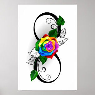 Unendlichkeitssymbol mit Regenbogenrose Poster