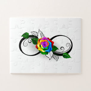 Unendlichkeitssymbol mit Regenbogenrose Puzzle