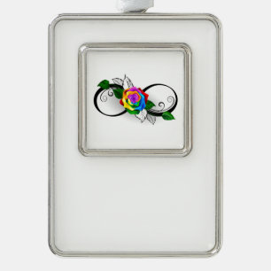 Unendlichkeitssymbol mit Regenbogenrose Rahmen-Ornament Silber