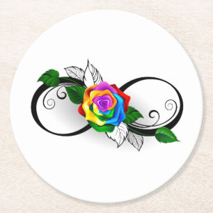 Unendlichkeitssymbol mit Regenbogenrose Runder Pappuntersetzer