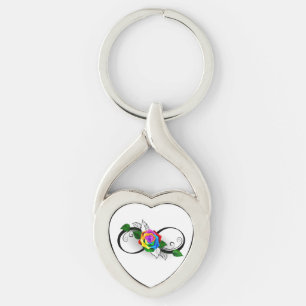 Unendlichkeitssymbol mit Regenbogenrose Schlüsselanhänger