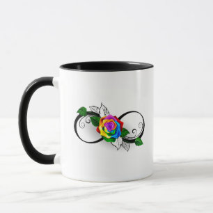 Unendlichkeitssymbol mit Regenbogenrose Tasse