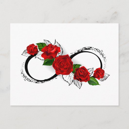 Unendlichkeitssymbol mit Rote Rosen Postkarte (Vorderseite)