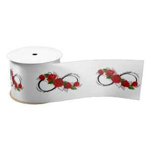 Unendlichkeitssymbol mit roten Rosen Satinband